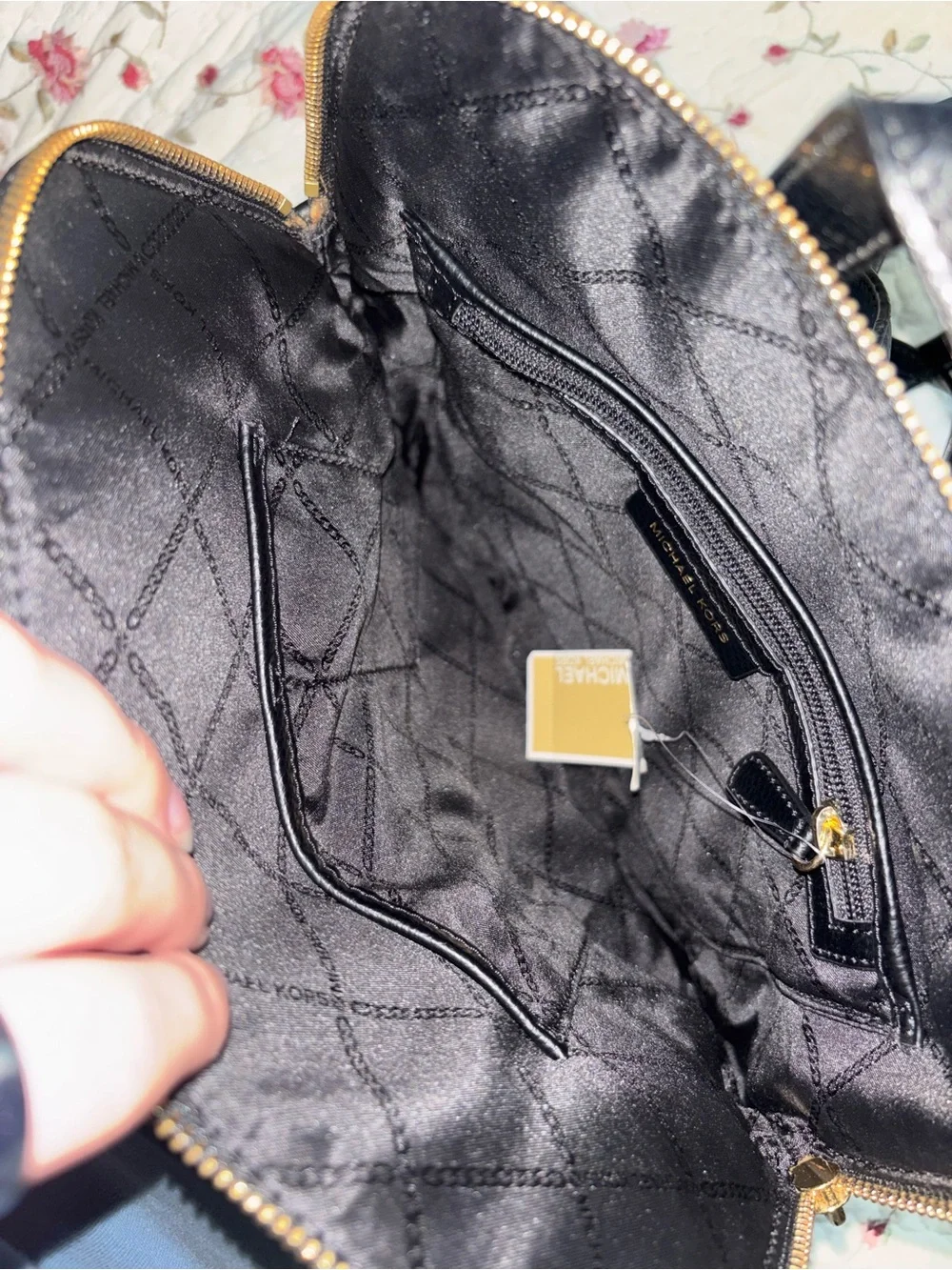 Michael Kors Black Pebbled Leather Backpack with Gold Accents